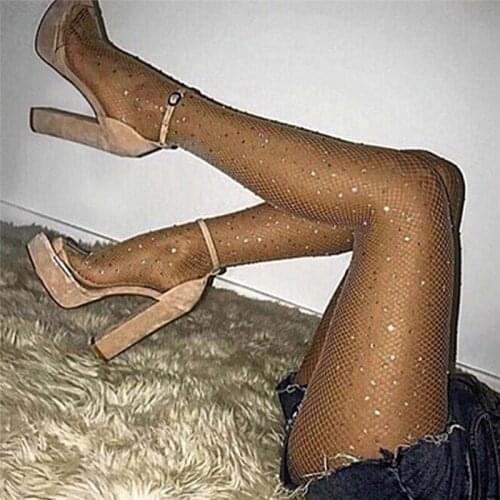 Summer Fishnet Diamond Pantyhose Women Sexy Fashion Shiny Net Tights Female Slim Rhinestone Mesh Nylon Stockings Tights