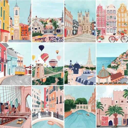 MomoArt 5D DIY Diamond Painting Street Full Square Round Diamond Embroidery House Scenery Diamond Mosaic City Wall Decorations