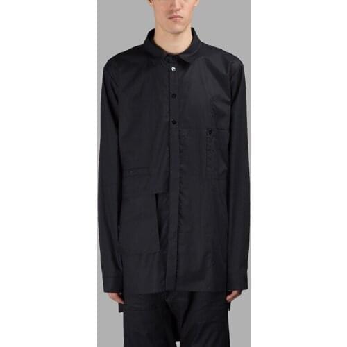 Mens new loose shirt patchwork design handmade multi-layer black shirt