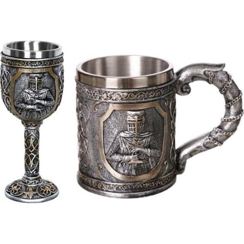 New Knight Skeleton Cup Mug Goblet Double Stainless Steel Wine Cup Coffee Cup Halloween Home Decoration Fathers Day Gift