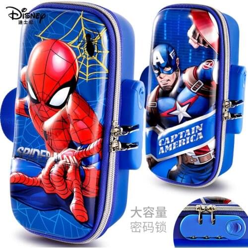 Authentic Disney Password Lock Stationery Box Boy Student Large-capacity Pencil Case Stationery Bag Captain America Pencil Case