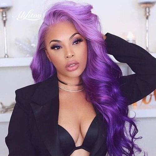 ALIFITOV Ombre Purple Green Red Blue Lace Front Wigs Body Wave Human Hair Wigs Transparent Lace Wigs For Black Women