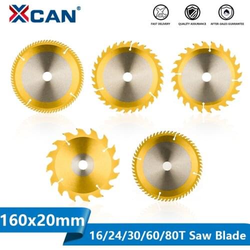 XCAN TCT Cutting Dics 160mm Circular Saw Blade for Wood Plastic Acrylic Cutting Carbide Tipped Wood Saw Blade