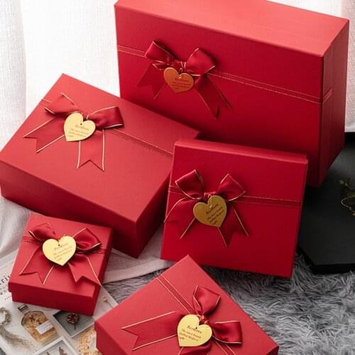 Red Ribbon Gift Packaging Box Paperboard Lipstick Mask Cosmetic Cloth Candy Packing Box for Wedding Birthday Velenties Day 1PC