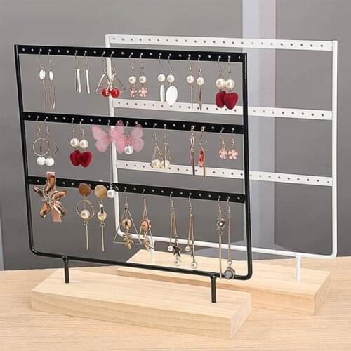 S/M/L Holes Wooden Earrings Jewelry Organizer Display Holder Stand Metal Jewelry Holder Earrings Necklace Rack Display 3 Tier