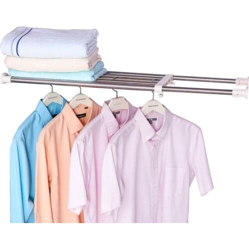 BYN 2 Poles Expandable 50-80cm Storage Rack Stretched Organizer Shelf for Wardrobe Closet Kitchen Space Saver DQ0778-5T