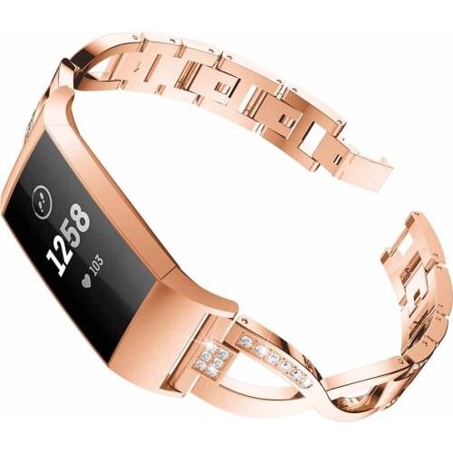 Watch Band for Fitbit Charge 3 Bands Replacement Stainless Steel Metal Wrist Strap Bling Rhinestone Bracelet for Fitbit Charge