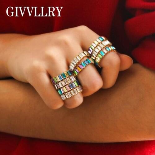 Luxury Crystal Rainbow Rings for Women Copper Colorful Ring Wedding Jewelry