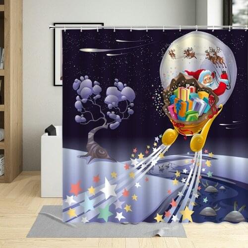 Cartoons Santa Claus New Year Xmas Shower Curtain Waterproof Polyester Bath Curtains Multi Size Bathroom Decor With 12 Hooks
