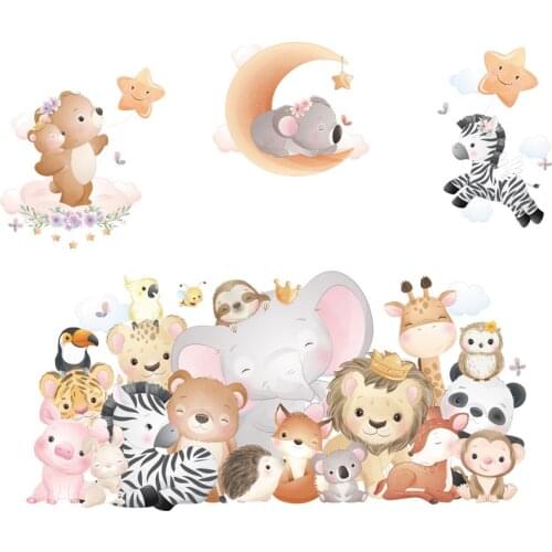 Cartoon animal children room decoration stickers bedroom sofa background wall paper lion elephant stickers star wall stickers