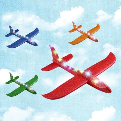 Foam Aircraft With LED Lights DIY Cartoon Hand Throwing Aircraft Revolving Stunt Hand Throwing Model Children Throwing Glider