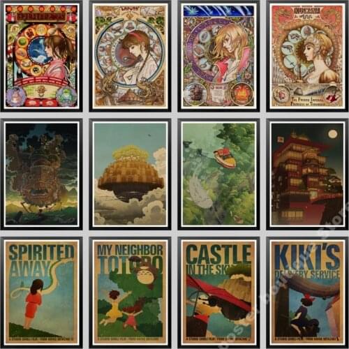 Hayao Miyazaki Comics Series Spirited Away, Beast Princess, My Neighbor Totoro, Art Decoration Wall Stickers Poster Kraft Paper