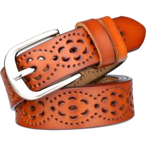 Stylish Women Solid Color Faux Leather Hollow Moon Pin Buckle Waist Belt Strap