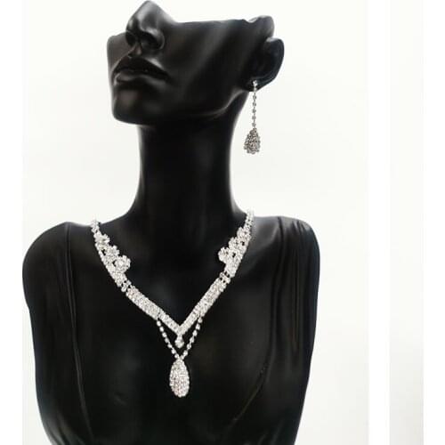 Wedding Jewelry Set Water Drop Long Pendant Full Crystal Silver Plated Necklace&Earrings Elegant Bridal Gift Accessories Luxury