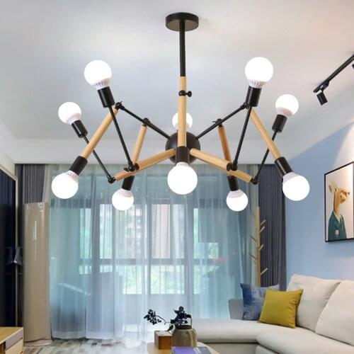 Art Deco Spider Led Chandelier Wood Adjustable Arms Tree Branch Home Decoration Living Room Creative Modern Light Nordic Lamp