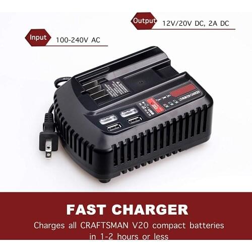 For CRAFTSMAN 20V 2A Li-ion Battery Charger CMCB102 Rechargeable Power Tool 100V/240V Lithium Battery Charger With Dual USB