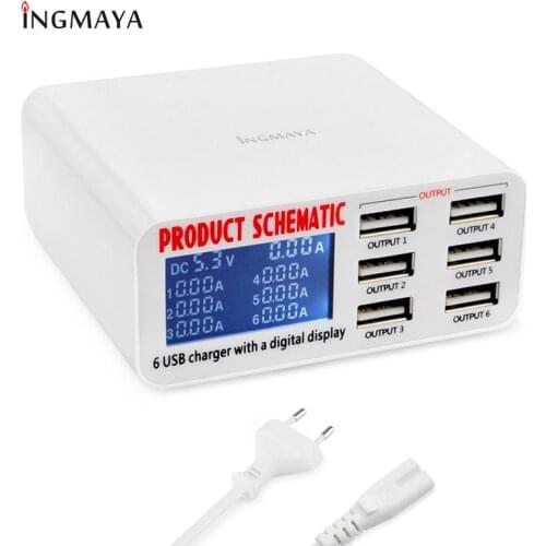 INGMAYA USB Power Charger 6 Port LCD Show Real Time Charging For iPhone 5 5S 6S 7 Plus iPad Samsung Huawei ZTE Mi DV AC Adapter