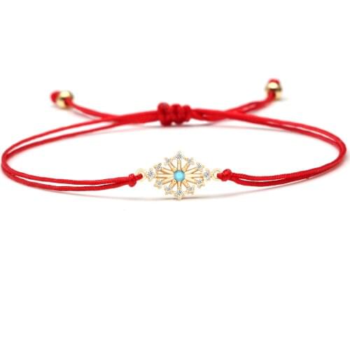 Red String Rhombus Zircon Crystal Braided Bracelet Women Men 2019 New Fashion Copper Snowflake CZ Green Cord Adjustable Jewelry