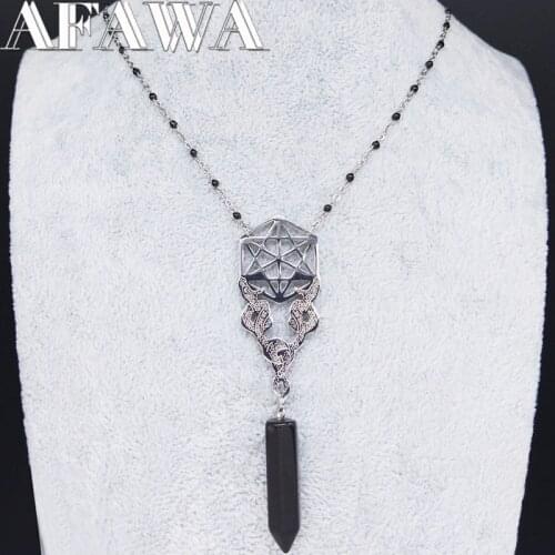Wicca Hexagonal Star Stainless Steel Women Black Hexagonal Column Quartz Natural Stone Snake Necklace Jewelry collar N653S02