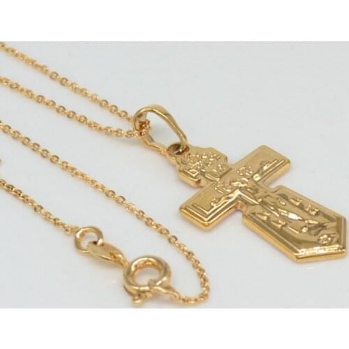 Gold Tone Orthodox Cross Pendant Necklace Fashion Religious jewelry 002