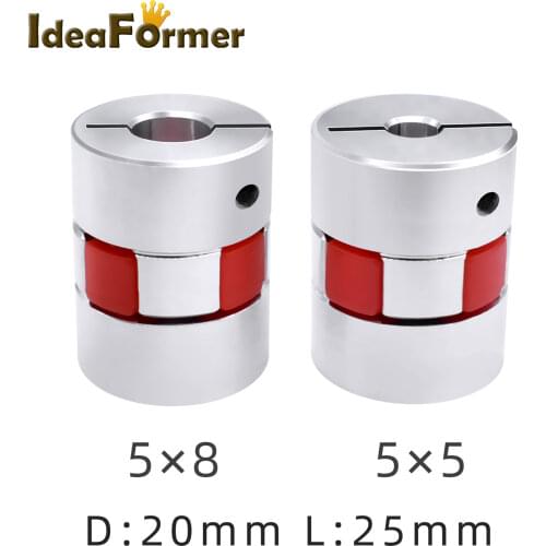 1 Pc Aluminium Plum Shaped Clamping Flexible Coupling OD20 L25 5mm to 5mm/5mm to 8mm Shaft Jaw Coupler For CNC Stepper Motor