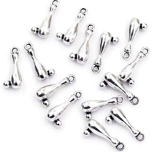 10Pcs Pendants Bowling Ball Pin Sports Silver Tone Jewelry DIY Findings Charms 20x9mm