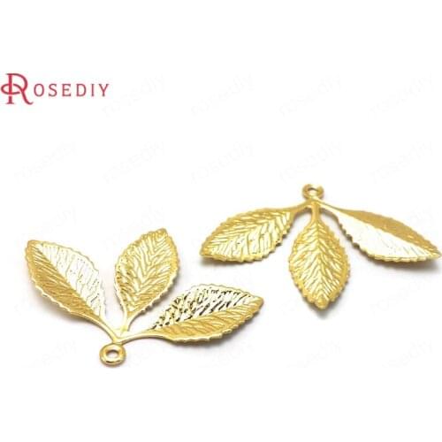 35976)20PCS 31x23MM 24K Gold Color Brass Tree Leaf Leaves Charms Pendants High Quality Diy Jewelry Findings Accessories