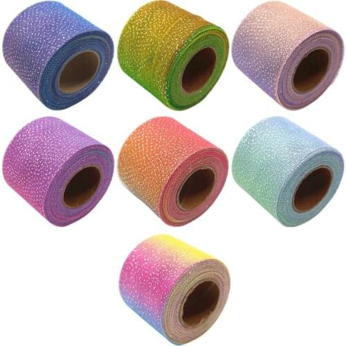6inch 25Yards Decorative Rainbow Glitter Tulle Ribbon Rolls Wedding Decoration Halloween Party Gift Ribbon
