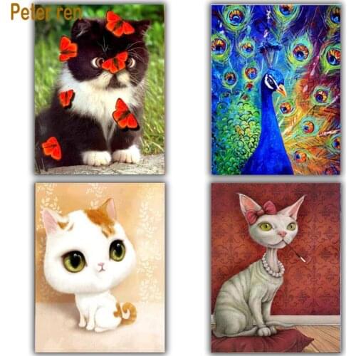 Peter ren Diamond painting cross stitch Diy 5d Round&Square Diamond mosaic Rhinestone Full Diamond embroidery Kitten peacock c