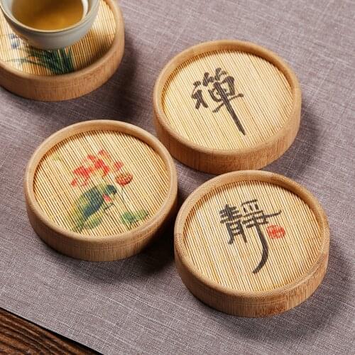 1pc Handmade Bamboo Cup Mat Tea Set Kung Fu Round Mug Coaster Cup Holder Table Placemats Cups Drinks Pads Kitchen Accessories