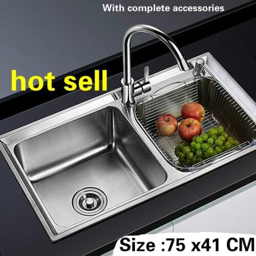 Free shipping Food grade 304 stainless steel hot sell kitchen sink 0.8mm thick normal double trough 75x41 CM