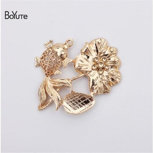 BoYuTe (10 Pieces/Lot) Metal Alloy 40*37.5MM Goldfish and Lotus Leaf Materials Vintage Diy Hand Made Jewelry Accessories