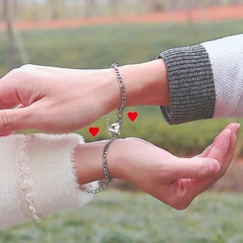 Stainless Steel Chain Bracelet For Lovers Magnet Couple Bracelet Minimalis Heart Attract Paired Brazalete Friendship Jewelry A
