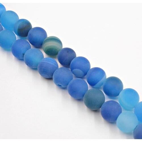 Natural Stone Matte Blue Banded Stripe Onyx Agates Beads 4-12mm Loose Beads for Jewelry Making Bracelet DIY Free Shipping 15