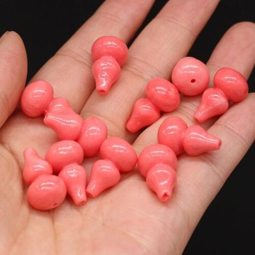 10pcs Pink Artificial Coral Beads Gourd Shape Punching Coral Loose Beads for Making Jewelry DIY Necklace Bracelet Gift 12x20mm