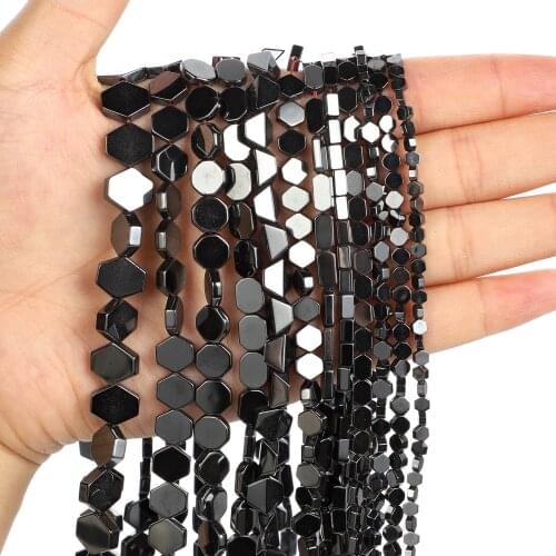 Natural Stone Beads Smooth Black Hematite hexagon piece gallstone For Jewelry Making DIY Bracelet Accessories