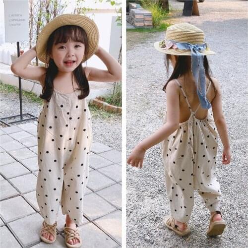 Baby Girls Jumpsuit 2021 Summer New Kids Toddler Girls Korean Dots Cute Overalls 2-7 Y Childrens Cotton Wide Leg Overalls Pants
