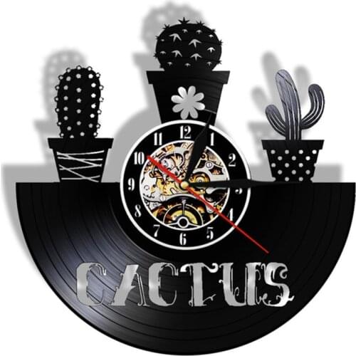 Cactus Flowerpot Art Cactus Vintage Vinyl Record Wall Clock Nature Plant Succulent Wall Art Decorative Clock Cacti Home Decor