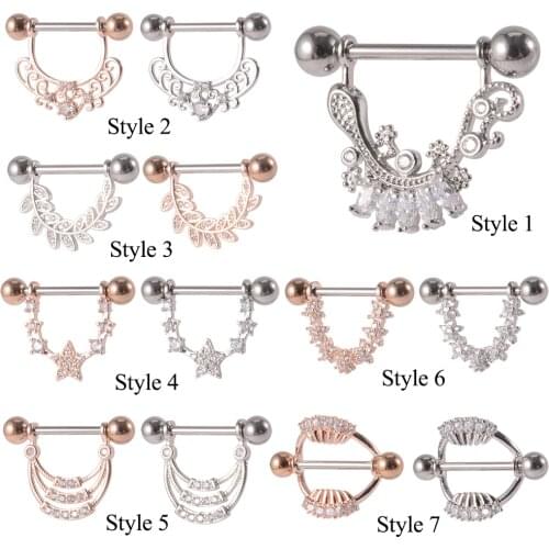 1Pair 14G Stainless Steel Nipple Piercing Shield Barbell Star Flower Leaf Heart Zircon Crystal Sexy Nipple Rings Body Jewelry