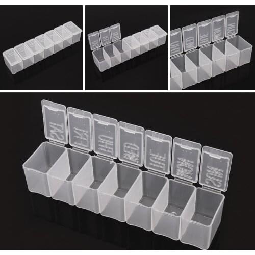 Portable 7 Day Braille Transparent Tablet Pill Capsule Vitamin Organizer Container Storage Box