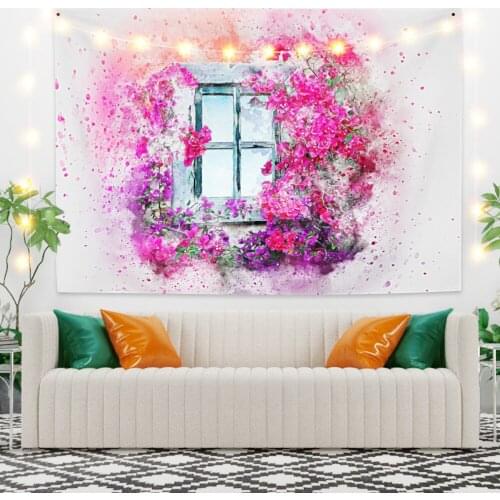 Rose Red Flowers Landscape Tapestry Vintage Exotic Summer Plant Nature Frame for Bedroom Photography Wall Decor