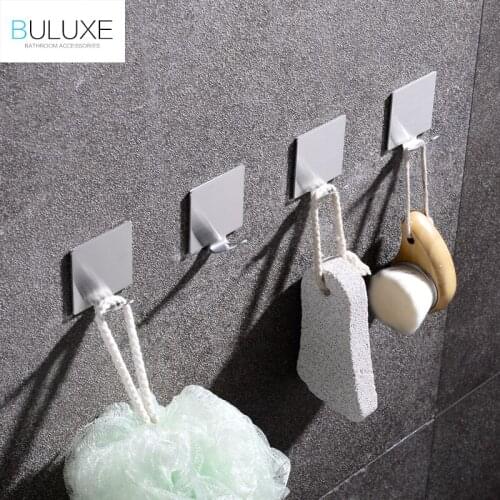 BULUXE European Style 4PCS 3M Self Adhesive Coat Towel Hat Robe Hook Brushed Stainless Steel Hanger Hooks Bathroom Accessories
