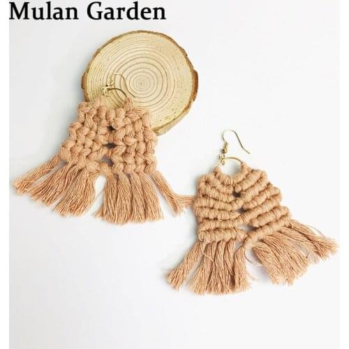 M&G Fashion Boho Handmade Weave Macrame Earring Jewelry Ethnic Feather Fringe Tassel Earring Bridesmaid Jewelry Accessories Gift