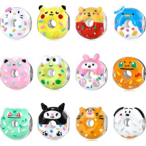 Fashion Silver Charms Fine Beads Coffee Cup Animal donuts Flamingo Flowers Heart Fit Original Pandora Bracelet DIY Jewelry