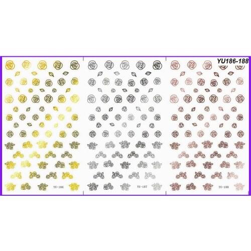 3 PACK/ LOT WATER DECAL NAIL ART NAIL STICKER FLOWER VINE GRASS ROSE YU186-188