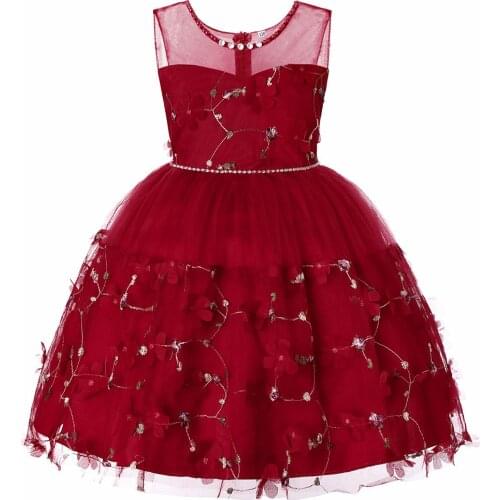 Pink color 2017 New Summer Flower Kids Party Dresses For Weddings Childrens Princess Girl Evening Prom Toddler Girl Clothes