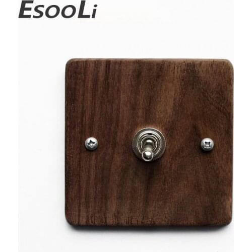 EsooLi Maple/Walnut Luxury Wall Light Switch Panel Hand Made Switch 10A 110V-250V Wood Panel Brass Lever 1 GANG Retro Collection
