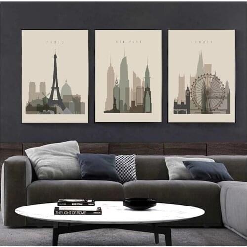 Retro Posters Paris London New York Wall Art Prints Watercolor Canvas Paintings Vintage Pictures Home Bedroom Decoration