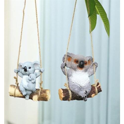 Resin Swinging Koala Animal Figurines Outdoor Fairy Garden Figurine Yard Hanging Ornament Decoration Statue Sculptture Kid Gifts