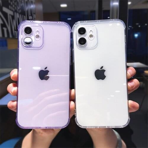Transparent Candy Color Phone Case For iPhone 12 11 Pro Max 7 8 Plus X XR XS Max SE 2020 Fashion Camera Protection Soft Cover